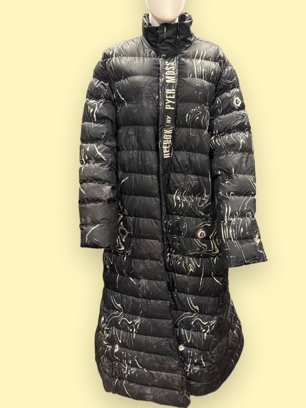 PYER MOSS X REEBOK Long Puffer Coat In Black; Size Medium